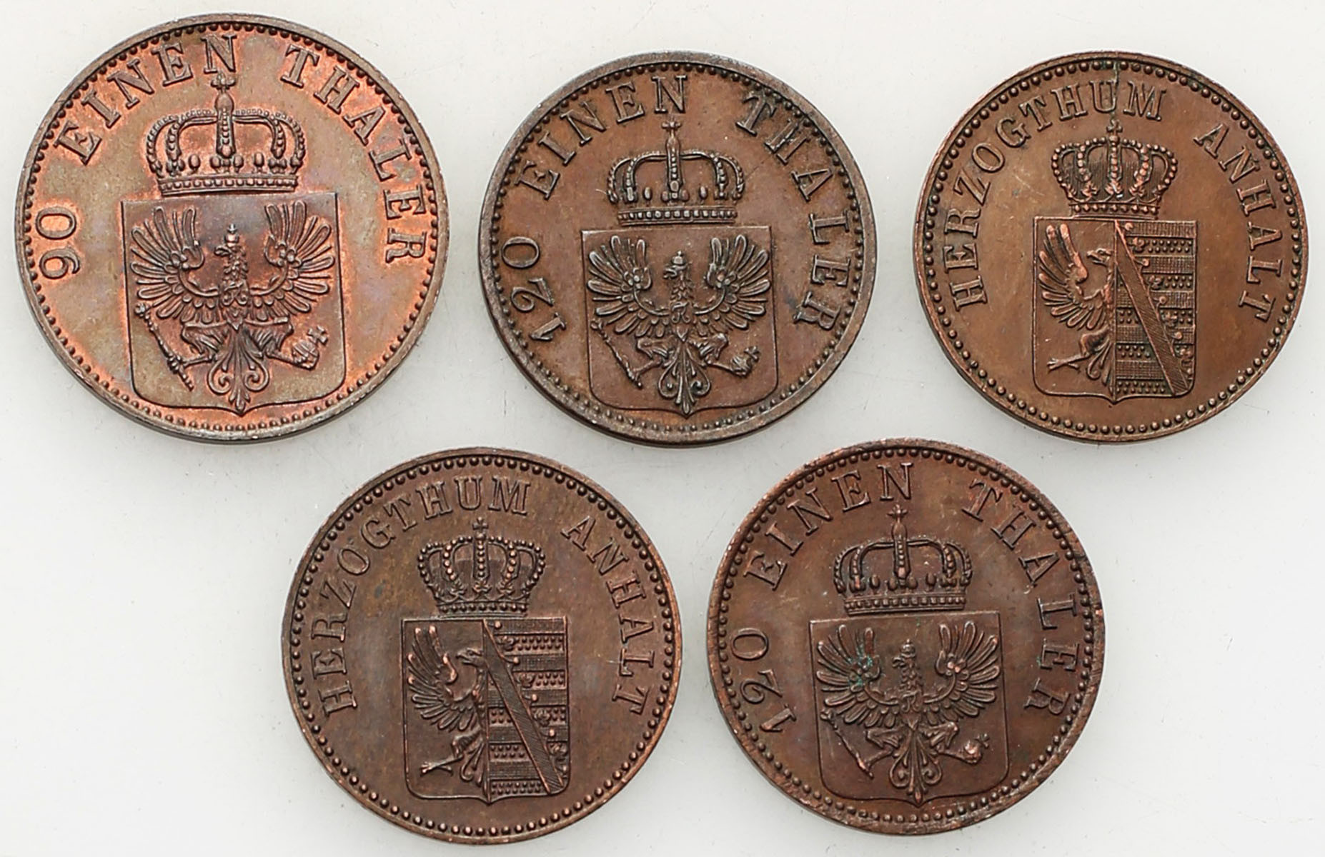 Niemcy, Prusy i Anhalt-Köthen. 2, 4 fenigi 1861 - 1873, zestaw 5 monet - PIĘKNE